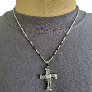 Legacy for MEN by Simone Sm Mens Crystal Cross 24 Pendan Stainless Steel 24"